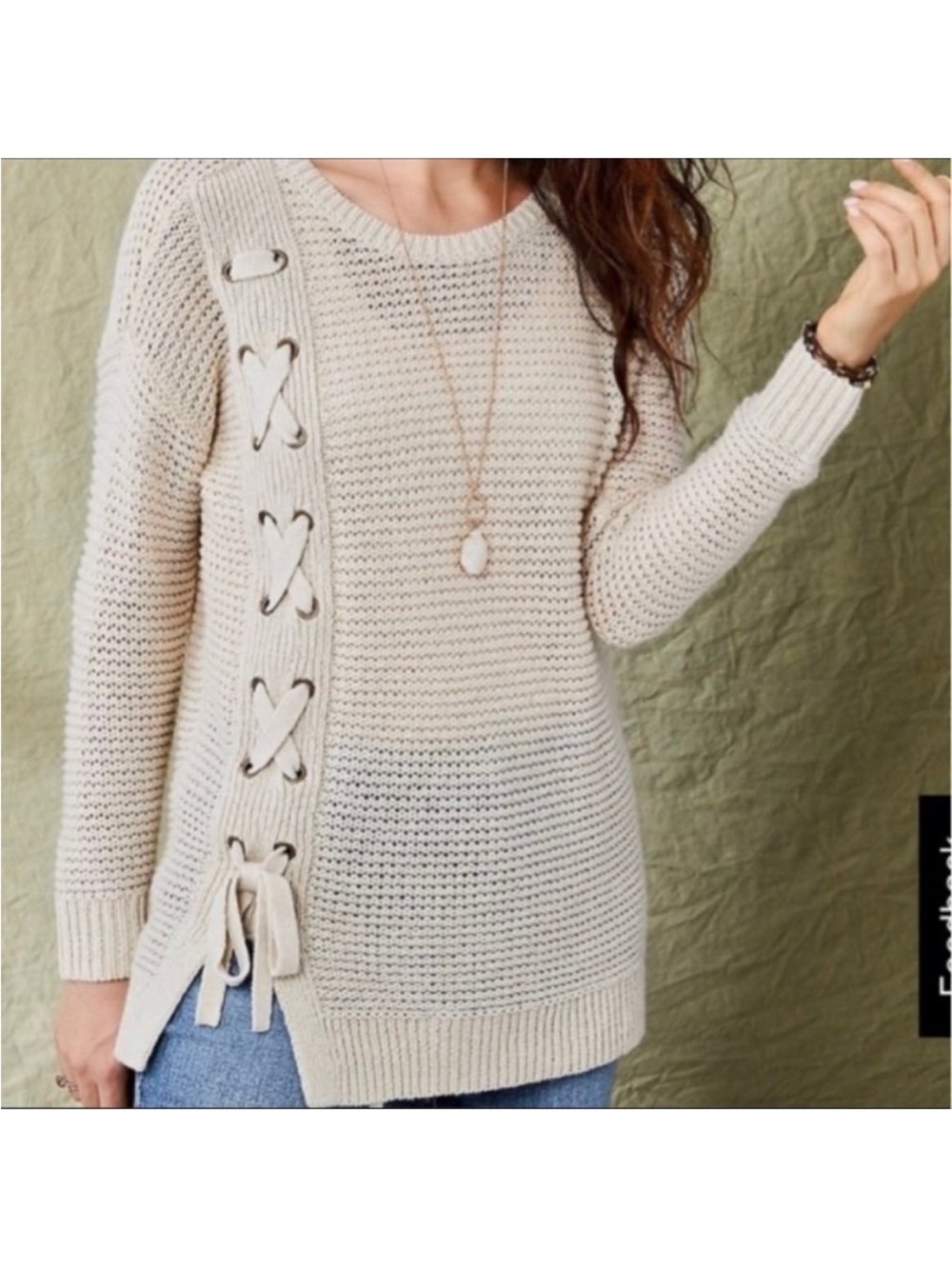 Maurices taupe lace up sweater small